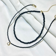 Vòng Cổ Choker Đá Đen Dây Đôi Mix Mặt Đá Phale Trắng