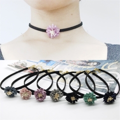 Choker đen mảnh đính hoa vải màu ngẫu nhiên 0.5*(30+8)cm