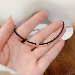 Vòng Cổ Choker Đá Đen 2ly Mix Mặt Đá Phale 34*5cm