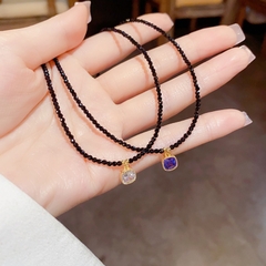 Vòng Cổ Choker Đá Đen 2ly Mix Mặt Đá Phale 34*5cm