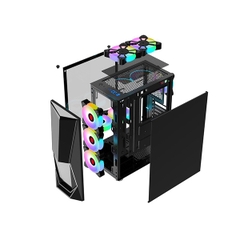 Vỏ máy vi tính Kenoo esport E400 - 4F - sẵn 4fan màu rainbow cố định - Màu đen- (Size ATX)