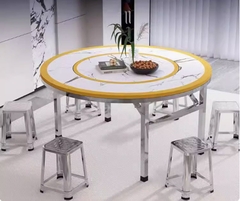 Bàn ăn tròn inox mặt bàn xoay 360 độ chân gập
