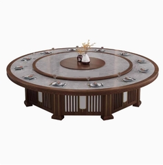 Bộ bàn ăn khách sạn với mâm xoay điện tự động cao cấp mặt đá kết hợp gỗ mẫu BA01