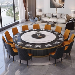 Bộ bàn ăn mâm xoay điện tự động cho nhà hàng khách sạn với kích thước bàn 1,8m, 2m, 3m  BA07