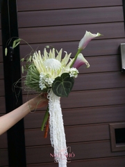 Bó Hoa Cưới Thảo Đường Mix Sao Trắng, Callalily & Lá Trái Tim