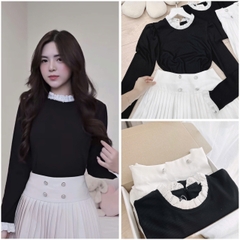 SET354-Set áo len phôi ren và chân váy xếp ly ngắn 2 lớp