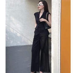 SET303-Set áo tay hến đệm phai phối quần suông rộng