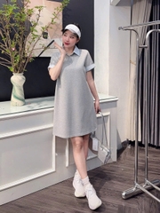 DAM150- đầm zip suông phối kẻ cổ đức 2 màu than-ghi