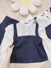 SET349- SET ÁO PHỐI LI CỔ REN MIX CHÂN VÁY XẾP Li 2 LỚP☘️