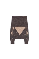 A433-Áo len dài tay trễ vai hoạ tiết quả trám nâu be