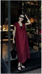 DAM133-Đâm cổ V chát LIEN xược màu đỏ tặng kèm áo quây đen