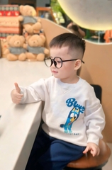 Bn134- Bộ nỉ dài tay bé trai trắng xanh hoạ tiết Cún PLuey VNXK