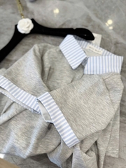 DAM150- đầm zip suông phối kẻ cổ đức 2 màu than-ghi