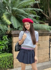 A52-Áo len dệt kim Quảng Châu cộc tay xám cổ bẻ