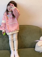 BN030- Bộ áo hồng kẻ ngang thêu mix quần legging VNXK