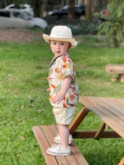 BT297- Bộ sơ mi Cam đũi tằm mix quần kaki trắng 2 cúc