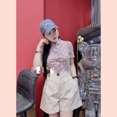 ☘️ SET127-SET CHẤM BI HỒNG CỔ SEN NHỎ MIXX SHORT KAKI  🌺