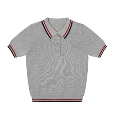 A52-Áo len dệt kim Quảng Châu cộc tay xám cổ bẻ