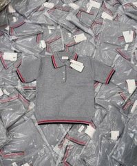 A52-Áo len dệt kim Quảng Châu cộc tay xám cổ bẻ