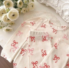 CB190 (9-27kg)-Combo 2 bộ nỉ díp nơ hồng cho bé gái