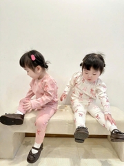 CB190 (9-27kg)-Combo 2 bộ nỉ díp nơ hồng cho bé gái