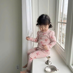 CB190 (9-27kg)-Combo 2 bộ nỉ díp nơ hồng cho bé gái