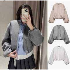 A430- Áo khoác bomber dạ mềm bo gấu 2 màu xám be