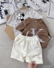 CB216-SEt 2 áo cotton +1 quần màu be C.KEY trẻ em