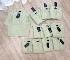 A288- áo len cổ bẻ màu xanh mint chất len nhà máy dệt dày dặn