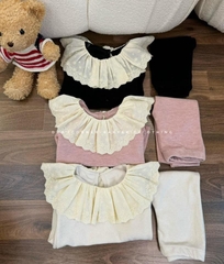 Setkid06-Set áo len cotton mỏng cổ bèo 3 màu cho bé gái