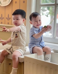 CB245-Combo 2 bộ PIJAMA kẻ karo chạy viền trẻ em chất đũi tằm