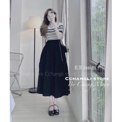 SET áo len mongtoghi kẻ ngang kèm chân váy đen (có tách lẻ)