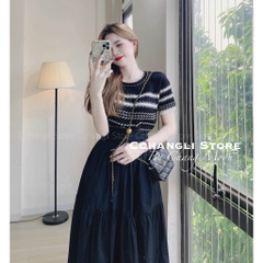 SET áo len mongtoghi kẻ ngang kèm chân váy đen (có tách lẻ)