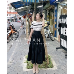SET áo len mongtoghi kẻ ngang kèm chân váy đen (có tách lẻ)