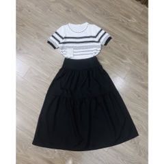 SET áo len mongtoghi kẻ ngang kèm chân váy đen (có tách lẻ)