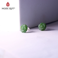 Bông tai hoa hồng đá ngọc bích nephrite