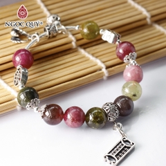 Vòng tay đá tourmaline mix charm bạc cao cấp