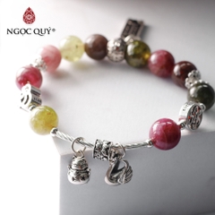 Vòng tay đá tourmaline mix charm bạc cao cấp