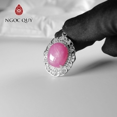 Dây chuyền bạc mặt đá ruby thiên nhiên 22x28mm