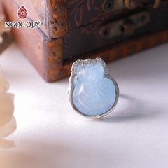 Nhẫn bạc hồ ly đá Aquamarine