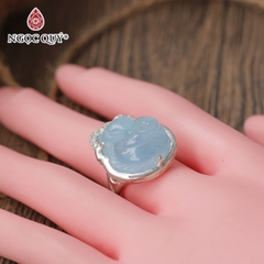 Nhẫn bạc hồ ly đá Aquamarine