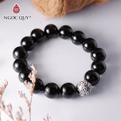 Vòng tay đá Obsidian mix charm cầu kim tiền