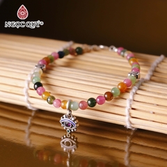 Vòng tay đá tourmaline mix charm bạc