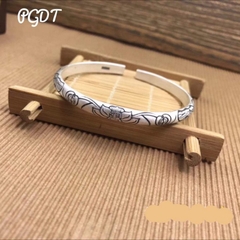 Vòng Tay Bạc Khắc hoa sen