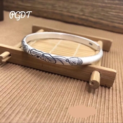 Vòng Tay Bạc Khắc hoa sen