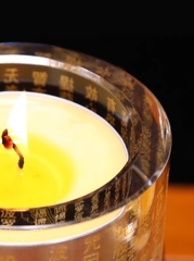 Chân đèn bơ Pha Lê khắc Chú Đại Bi