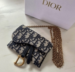 Ví Dior Wallet Thêu Chữ Xanh Kèm Dây Xích Đeo Chéo  (Có hộp)