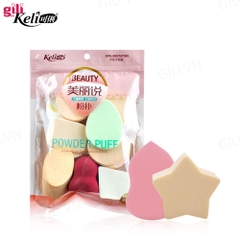 Bông mút trang điểm Keli Powder Puff set 6 miếng chính hãng