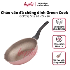 Chảo chống dính men đá ceramic đáy từ Green Cook GCP05-IH màu hồng công nghệ 7 lớp chống dính Hàn Quốc