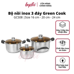 Bộ nồi bếp từ inox cao cấp 3 đáy, nồi chống dính bếp từ Green Cook GCS08-T1